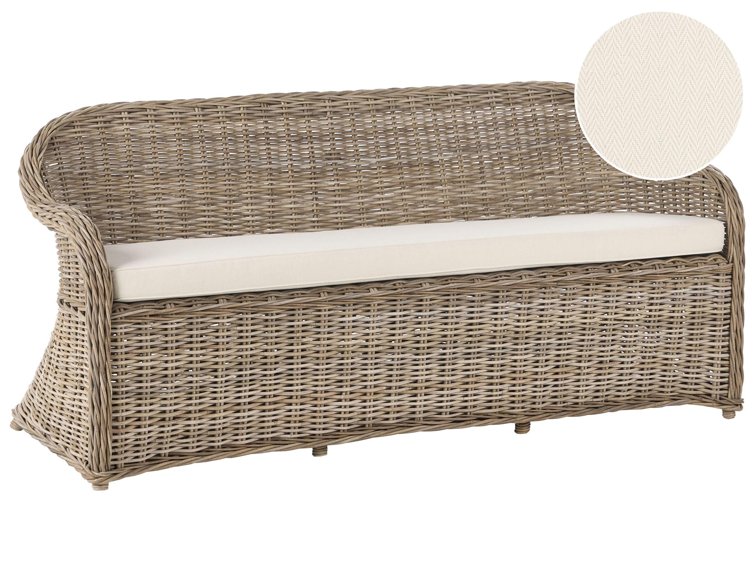 Beliani Gartenbank mit Armlehnen Rattan naturfarben Auflagen beige 189 cm Boho Susua