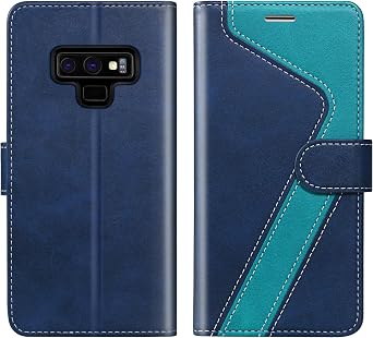 for Samsung Galaxy Note 9 Wallet Case,RFID Blocking Leather Case Credit Card Holder, Flip Folio Magnetic Stand,Shockproof Cover Compatible with Samsung Galaxy Note 9 Phone Case Blue Green