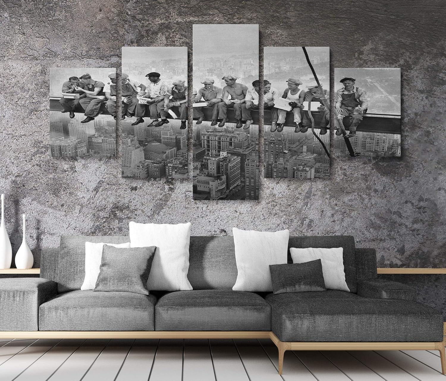 Lunch Atop Skyscraper - Canvas Wall Art Print - Various Sizes ("5 Piece" Medium)