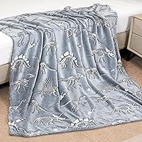 Vista 8 de Manta de dinosaurio que brilla en la oscuridad, manta de dinosaurio para niños, franela suave, regalos para amantes de los dinosaurios, mantas