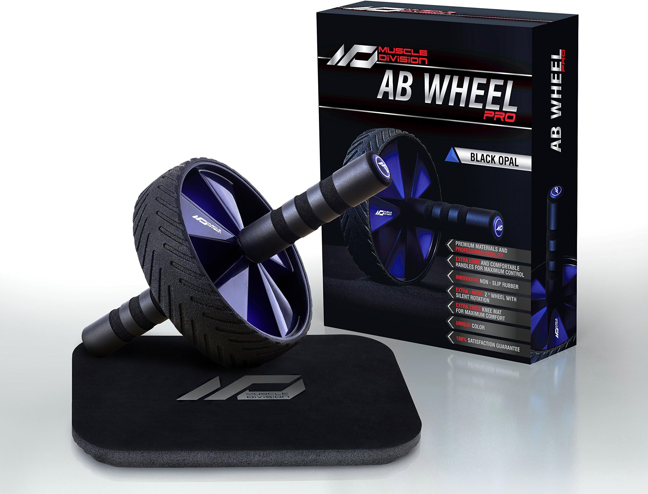 Muscle Division Ab Wheel Roller with Thick Knee Mat and 5" Extra Long Handles -The Best Workout Equipment for Getting Six- Pack Abs Fast