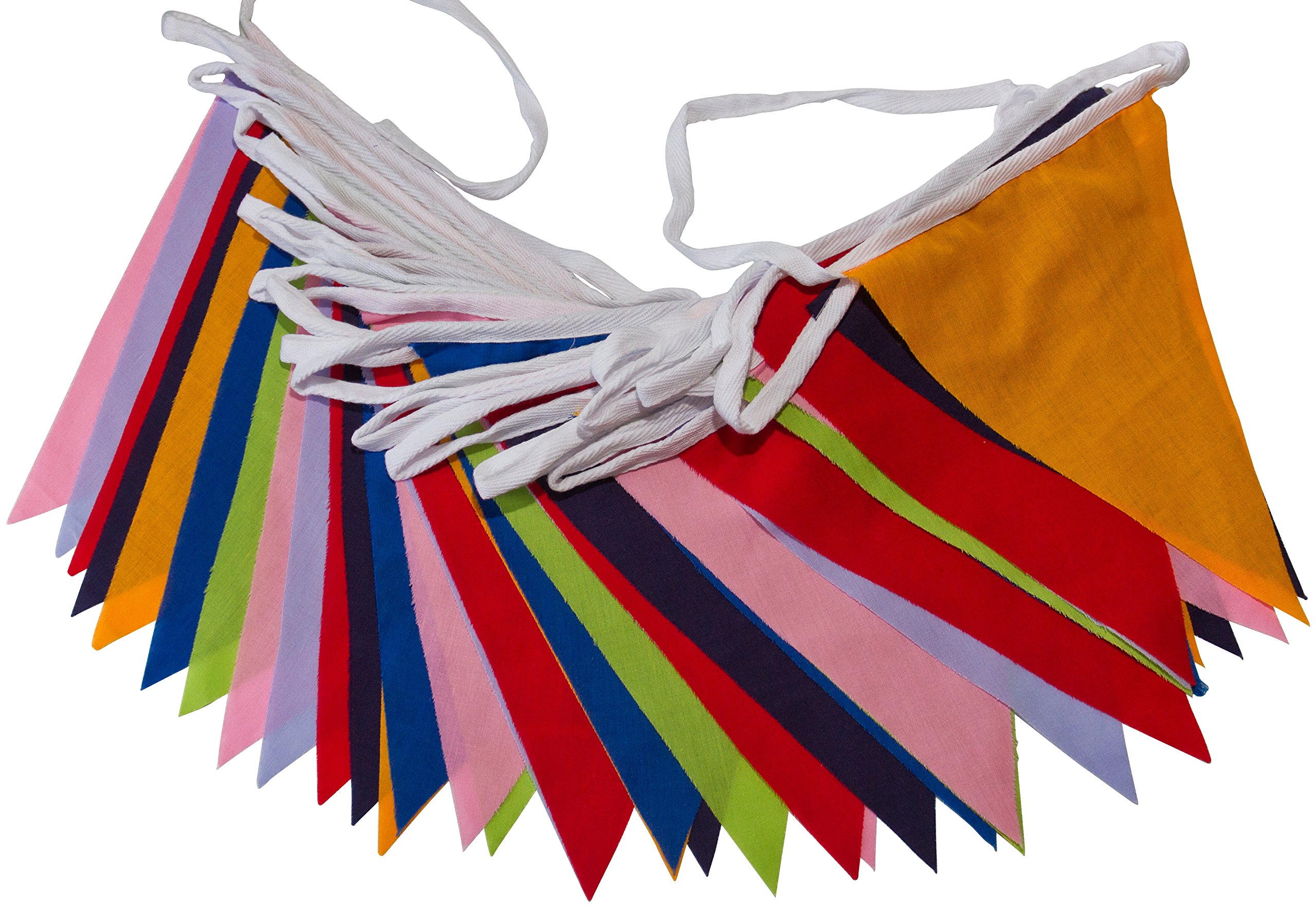 10m Multi Plain bunting - Single sided fabric bunting, Multicolor