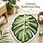 Leaf Rug Flower Monstera Plant Shaped Bath Rug - Cute Small Green Bath Mat Bathroom Rug Non Slip, Water Absorbent, Machine Washable