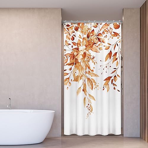 Vista 534 de Tititex - Juego de cortinas de ducha de eucalipto verde oliva, hojas de acuarela en la parte superior con decoración floral de baño, 60 x 72 Hojas