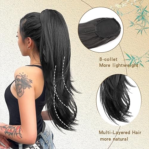 Miniatura 9 de Extensión de cola de caballo de cabello lacio, mezcla de extensiones de cola de caballo con cordón, rubias para mujer, múltiples capas, sintético,