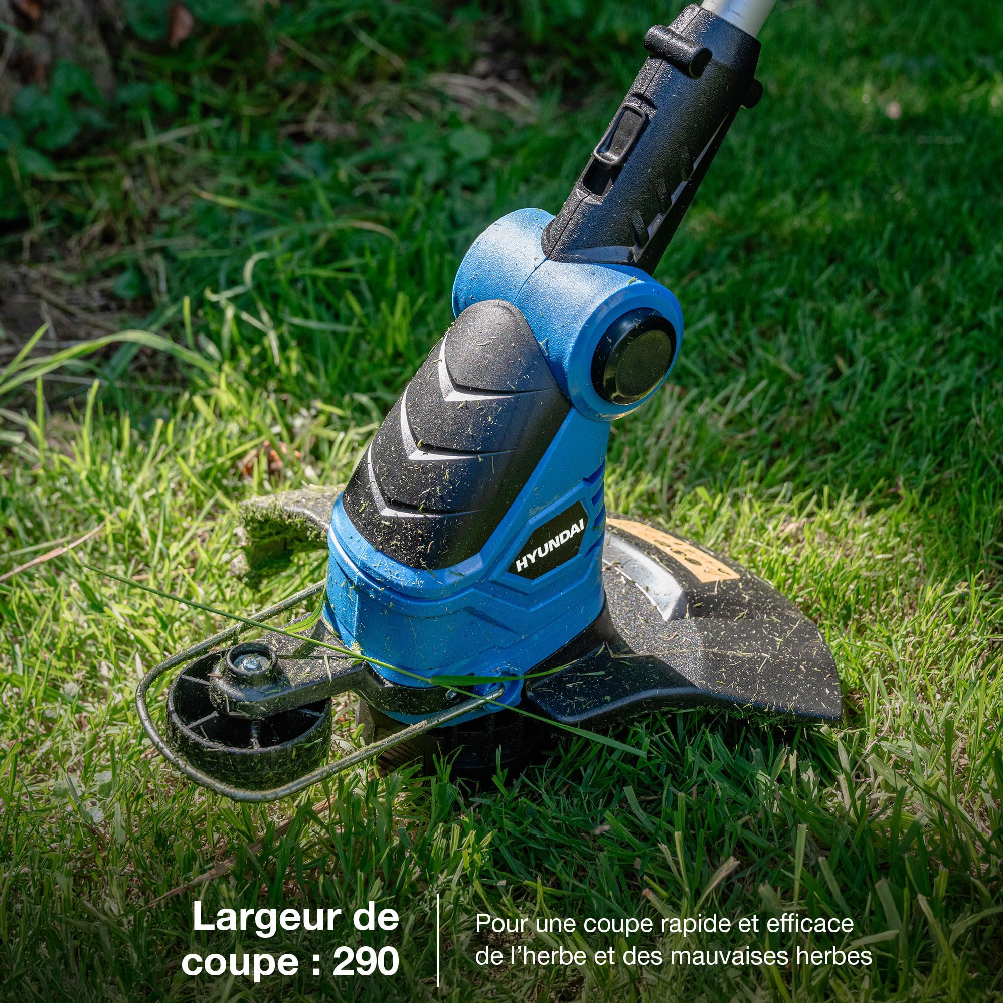 Hyundai Coupe-Bordures Électrique Filaire 600 W, Largeur 30 cm, Tête Pivotante 180° 2-en-1, Manche Télescopique, Câble 10 m, Garantie 3 Ans - HYTR600E