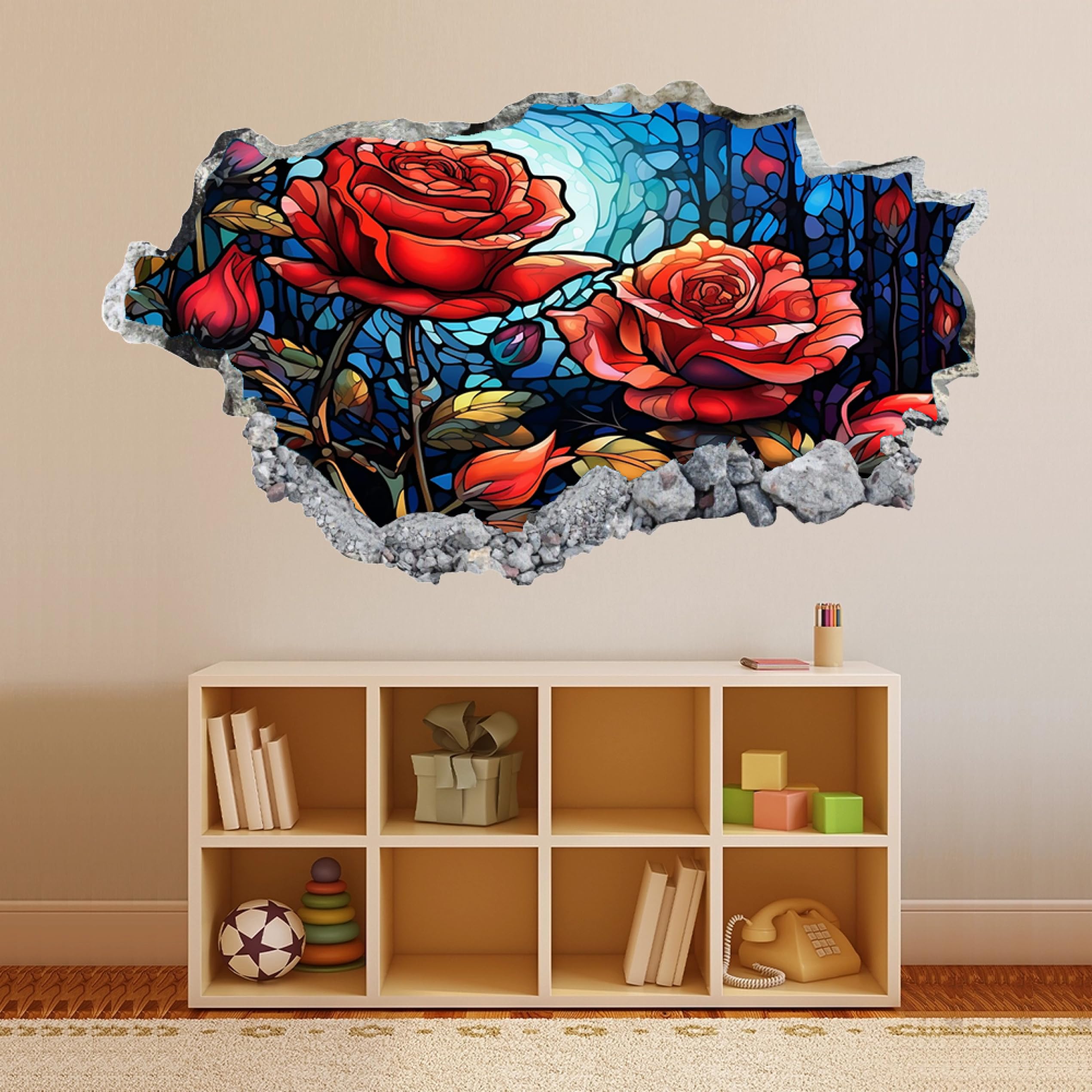 Adesivi 3D per decorazioni murali distruttiRosa Rossa Adesivo da parete Tatuaggio da parete per la decorazione della parete della cameretta dei bambini 70x122cm