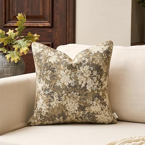 Yangest Neutral Floral Pillow Cover 20 x 20 Inches, Vintage