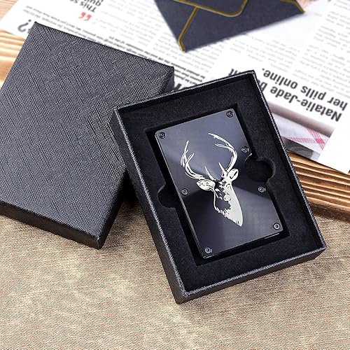 Miniatura 5 de awofer Carteras de fibra de carbono para hombres RFID minimalista clip de dinero cartera de metal de aluminio para hombre con ciervo, marido, papá,