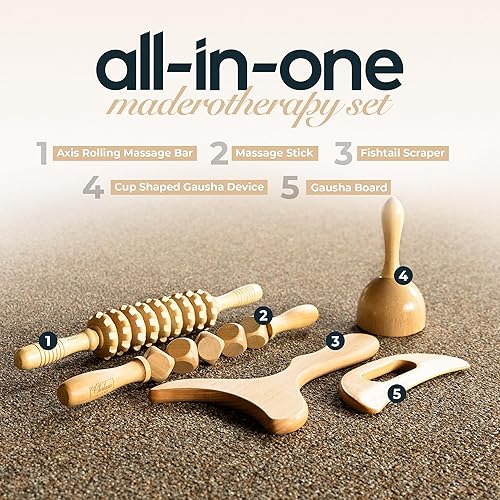 Miniatura 4 de Château Avant - Juego de herramientas de masaje de madera de lujo, kit de drenaje linfático y escultura de 5 piezas - Cupper, rodillo, tabla de