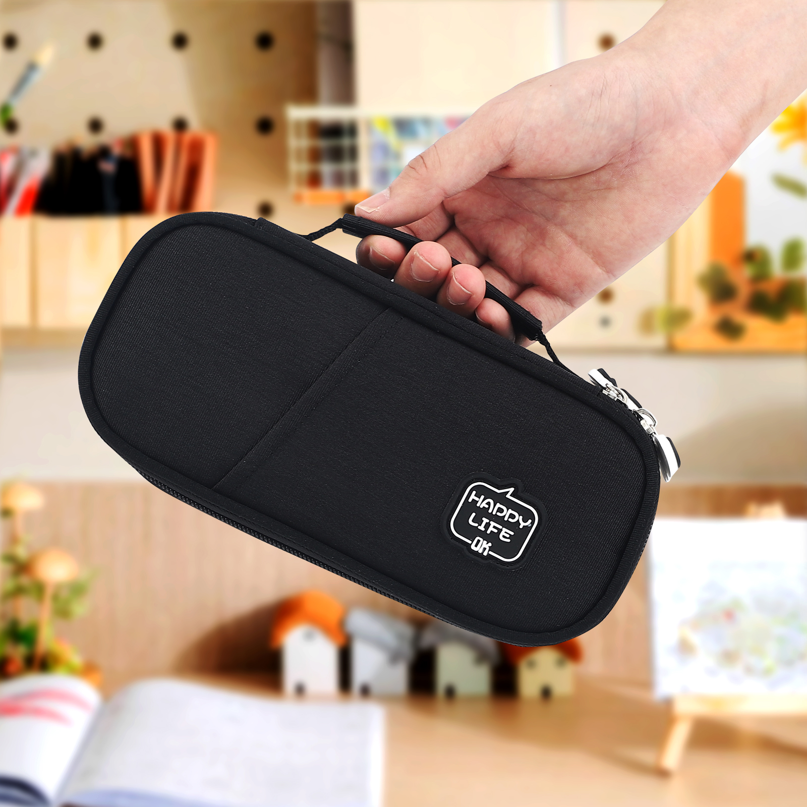 Amazon.com: Teackbd Black Large Capacity Pencil Case with Handle