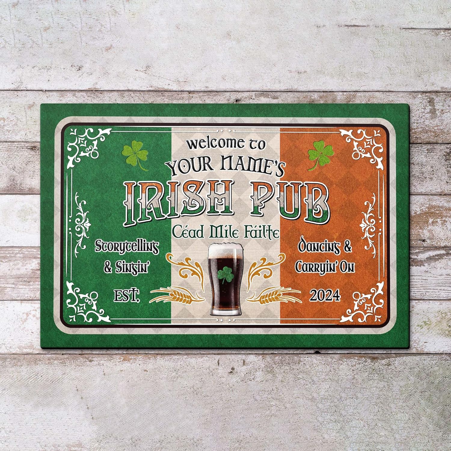 Artsy Woodsy Personalized Irish Pub Doormat, St Patrick's Day Decor Drying Rubber Non Slip Coffee Bar Accessories, Door Mat Indoor Entrance Home Pub, Floor Mat, Welcome Mat Outdoor, Custom Gifts (11)