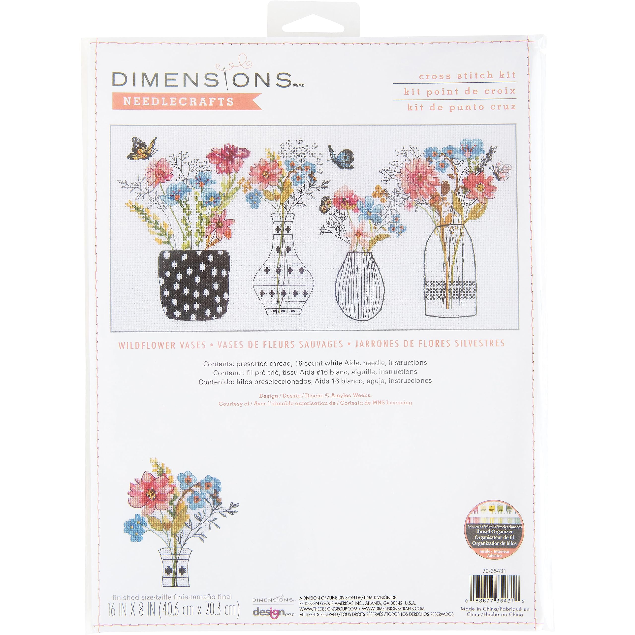 Dimensions Counted Cross Stitch Kit Wildflower VASES 40.6cm x 20.3cm