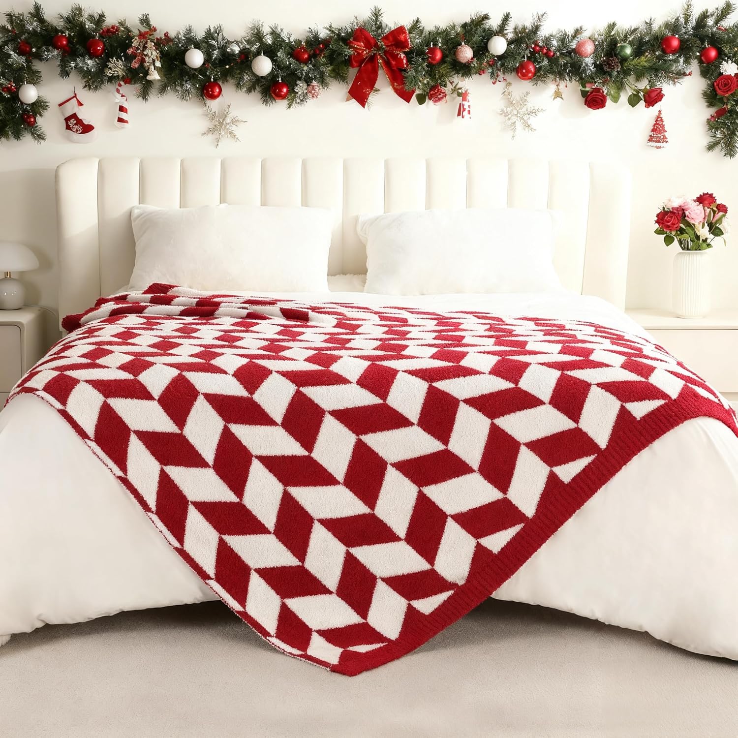 Snuggle Sac Christmas Red Blankets for Bed, Super Soft Warm Christmas Blankets Oversized Cozy Knit Fuzzy Blanket for Living Room, Red,60x80 inches