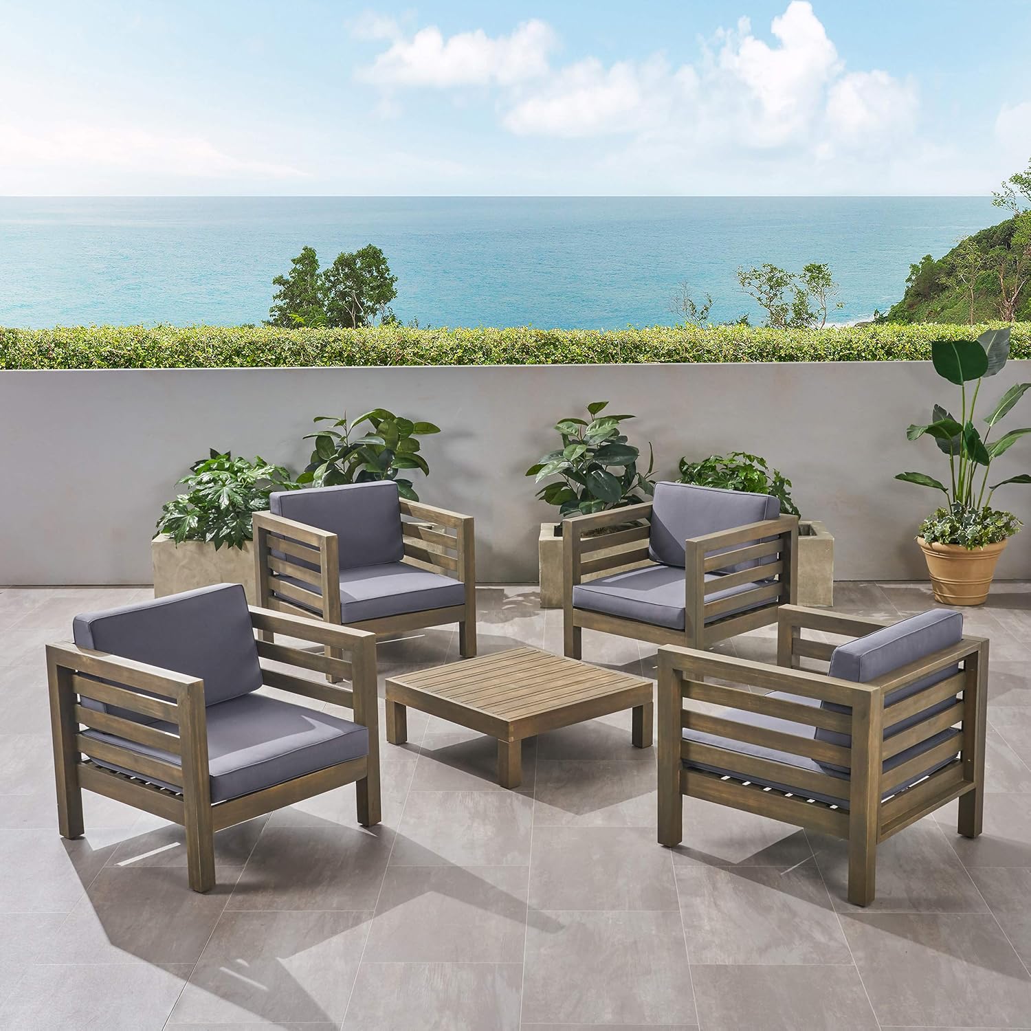 Close-up of the acacia wood frame showing its grain and finish