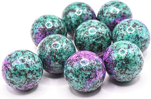 Miniatura 8 de HQRP 0.984 in Rubí rojo púrpura en esfera de zoisita verde pulido piedra preciosa natural cristal mineral UV reactivo coleccionable bola - China