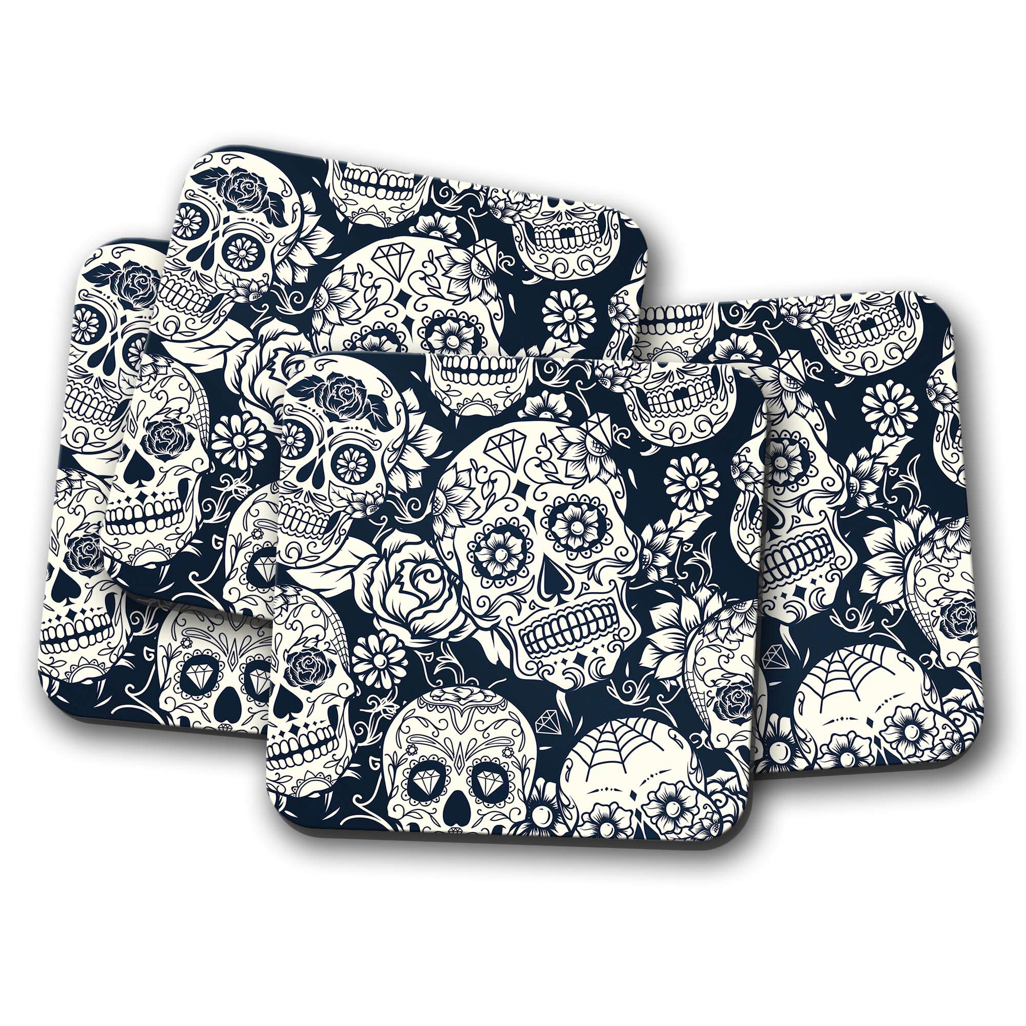 Destinationvinyl Multicolor 4 Set - Sugar Skulls Coaster - Calavera Mexico Mexican Dead Fun #8524