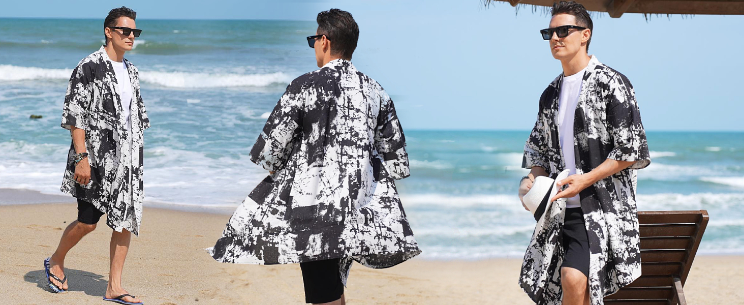 COOFANDY Mens Long Cardigan Cotton Kimono Lightweight Casual Beach