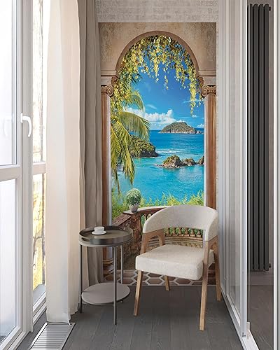 Miniatura 5 de FLFK Calcomanía para puerta, diseño de arco de balcón, mural para despegar y pegar, tamaño combinado 36 x 80 pulgadas, dividido en 2 piezas