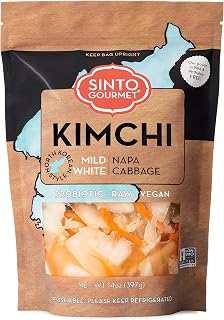 Sinto Gourmet Mild White Napa Cabbage Kimchi, 14oz Pack of 2 - Vegan, Gluten-Free, Fruity Sweet & Mild