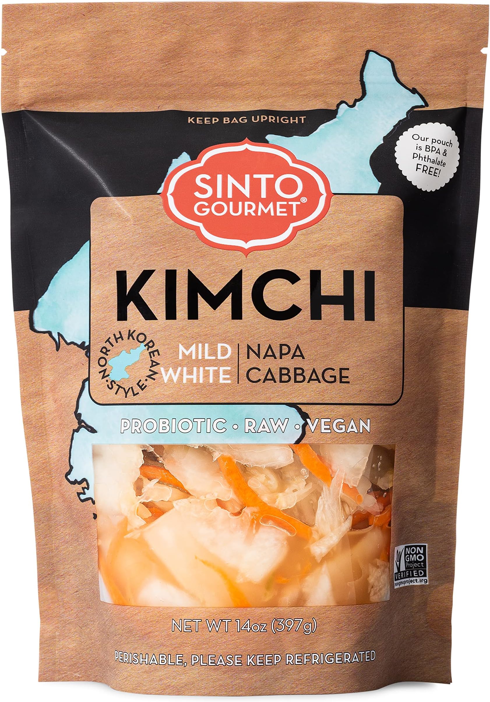 Sinto Gourmet Mild White Napa Cabbage Kimchi, 14 oz (Pack of 2)