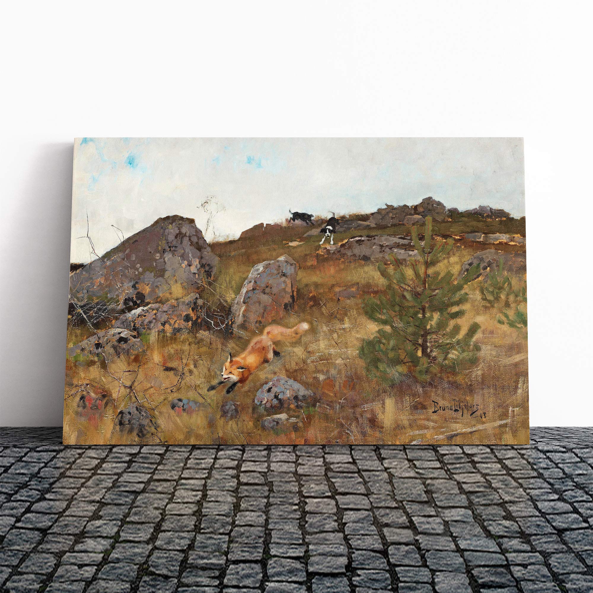 Bruno Liljefors The Fox Hunt Canvas Print | Gallery Wrapped 30mm Frame Wall Art | 20x14 inches | Ready to Hang | Modern Animals Picture | Living Room Bedroom Lounge Office