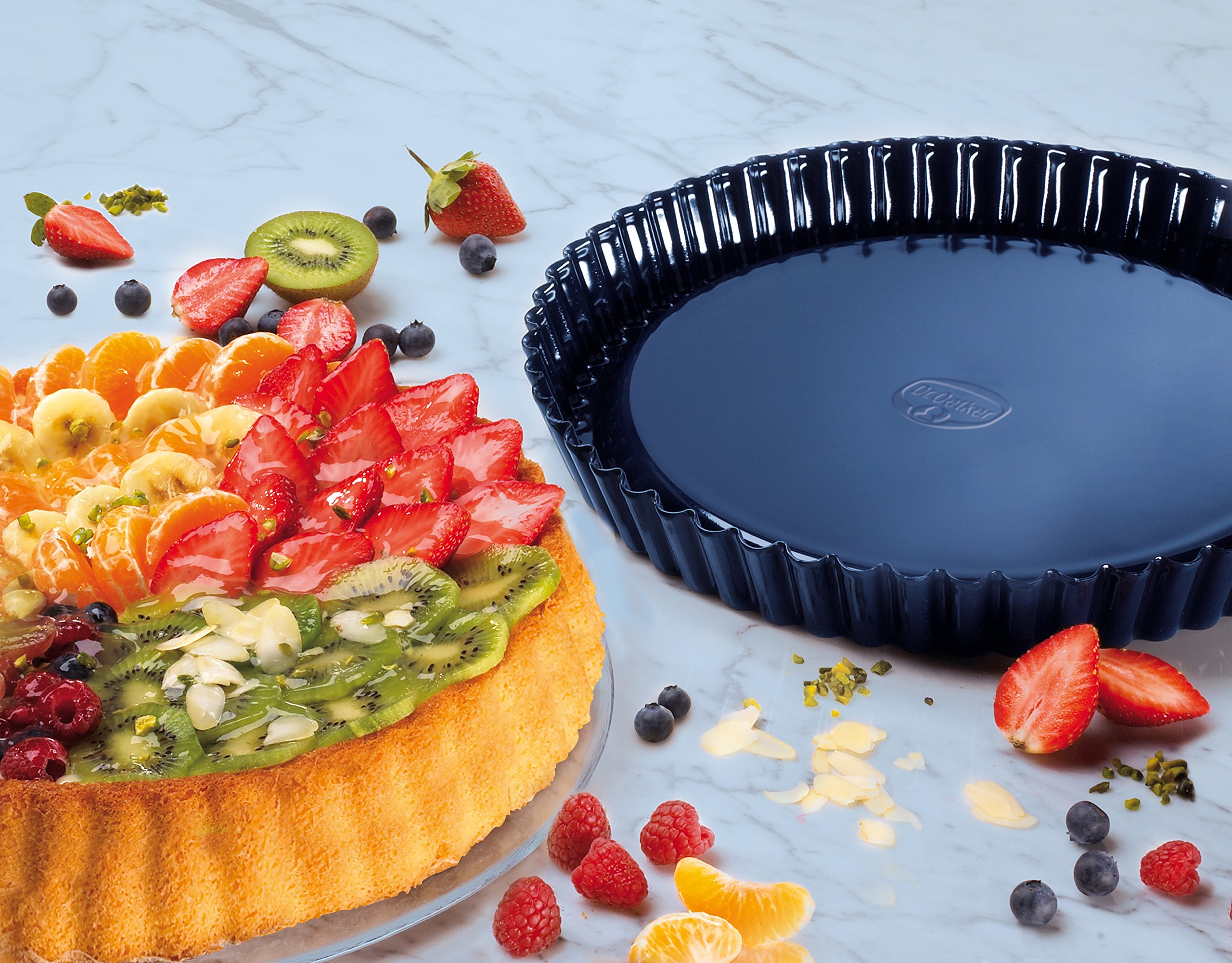 Dr. Oetker Obstform Ø 28 cm, Obstkuchenform für schmackhafte Obstkuchen, Backform der Serie Back-Liebe Emaille & Kasten-/Brotback-/Kuchenform, 30 cm Back- Liebe Emaille, robuste, blau