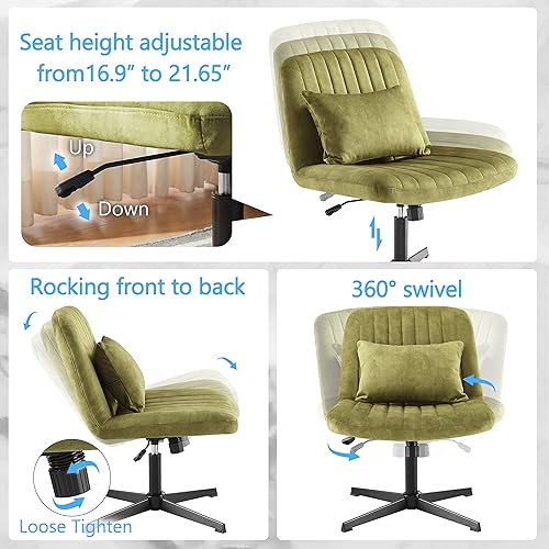 Miniatura 3 de Art Leon Silla cruzada con otomana y almohada, silla de escritorio de oficina sin brazos, sin ruedas, moderna giratoria de altura ajustable,