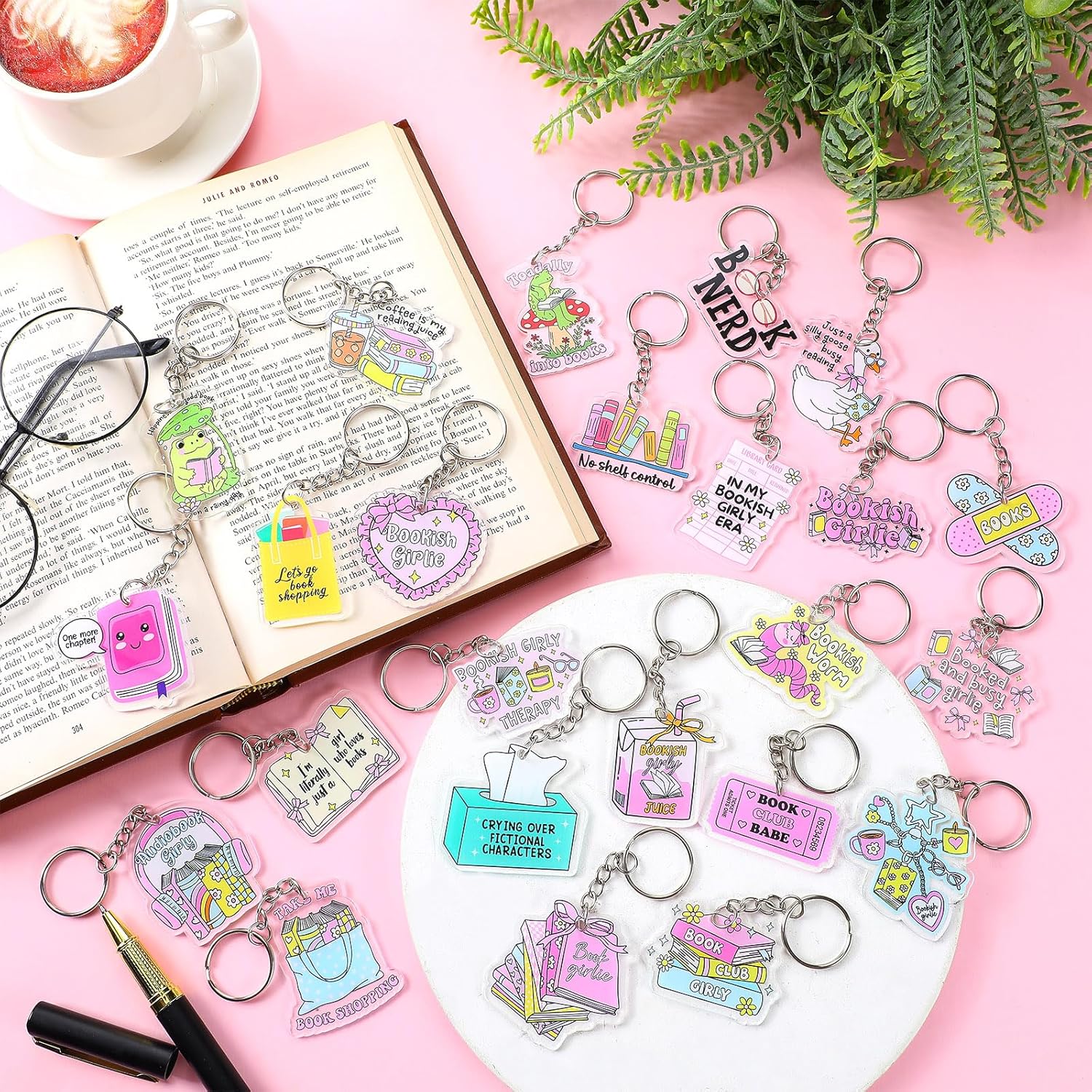 Cunno Pink Book Club Keychain Book Lovers Gift Bookish Party Favors Reading Acrylic Keyring for Readers Librarian Bookworm - Image 6