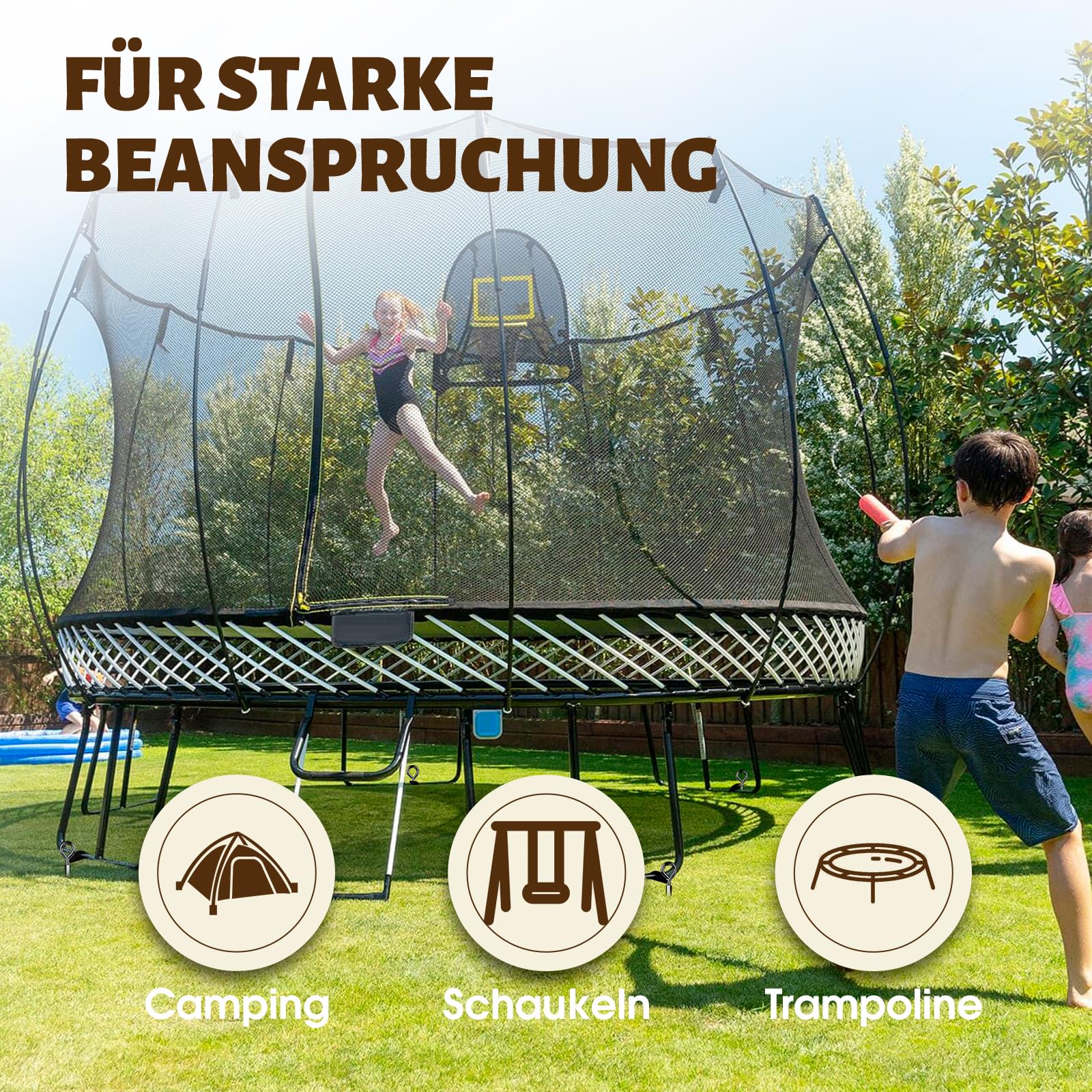 Heavy Duty zestaw 4 metalowych kotw do trampoliny, do namiotów, huśtawek, zadaszeń, silnego wiatru
