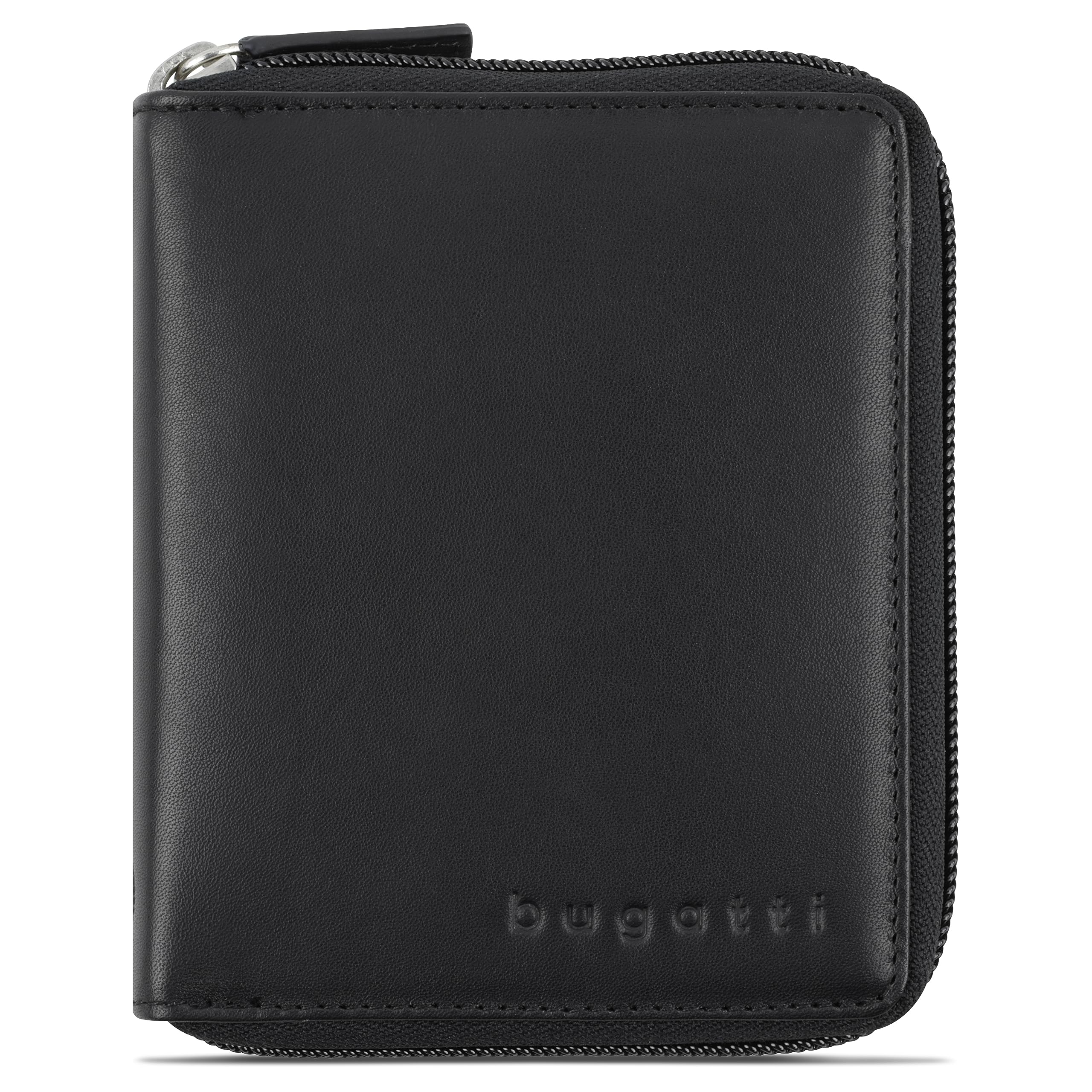 bugatti Primo Cartera para Hombre con Cremallera, 8 Tarjetas y Monedero, en Piel - Negro
