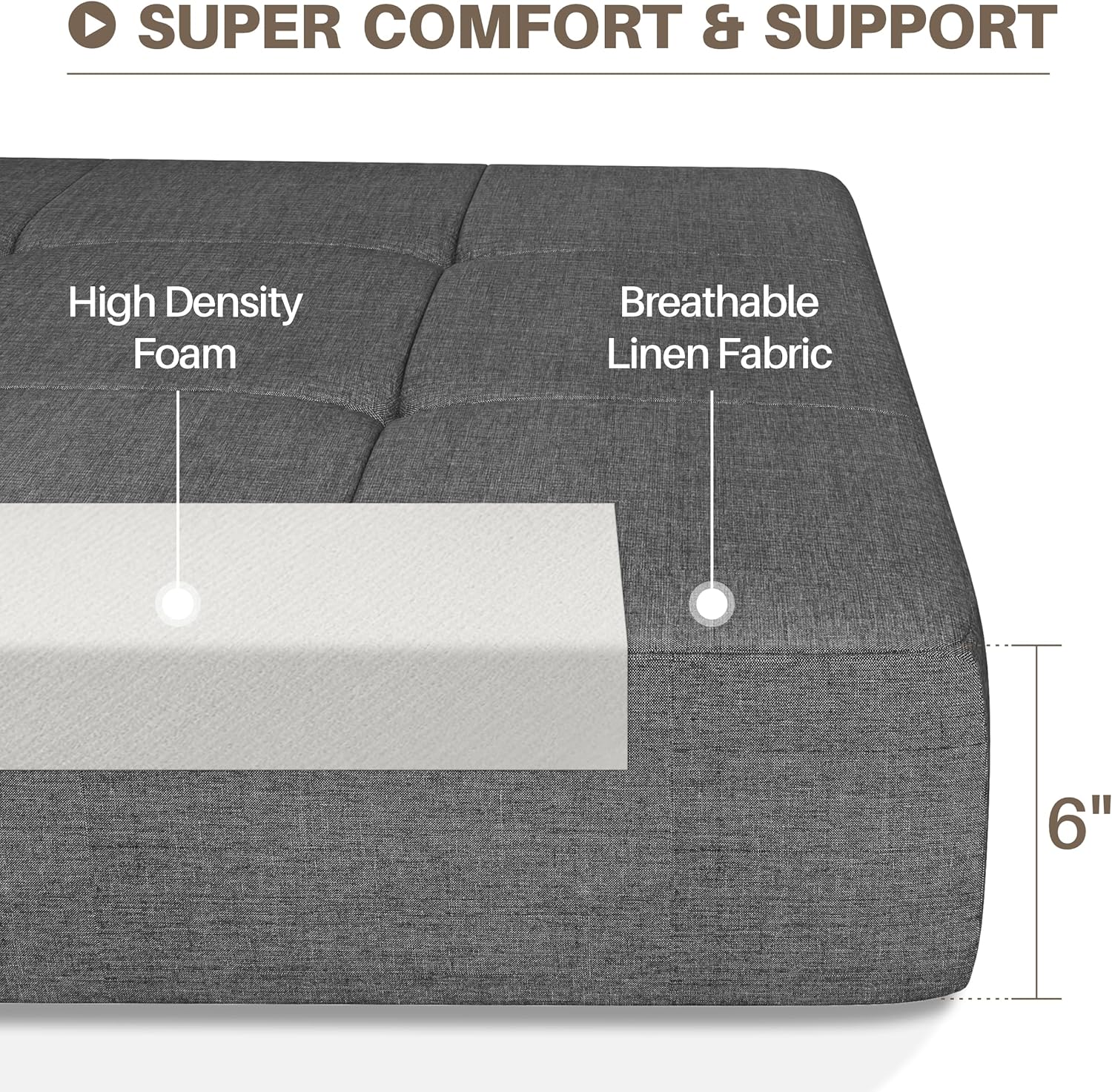 Convertible Folding Sofa Bed Couch - Dark Grey Memory Foam Fold Out Couches, Modern Linen Foldable Mattress Sleeper Chair for Living Room/Home Office/Apartment