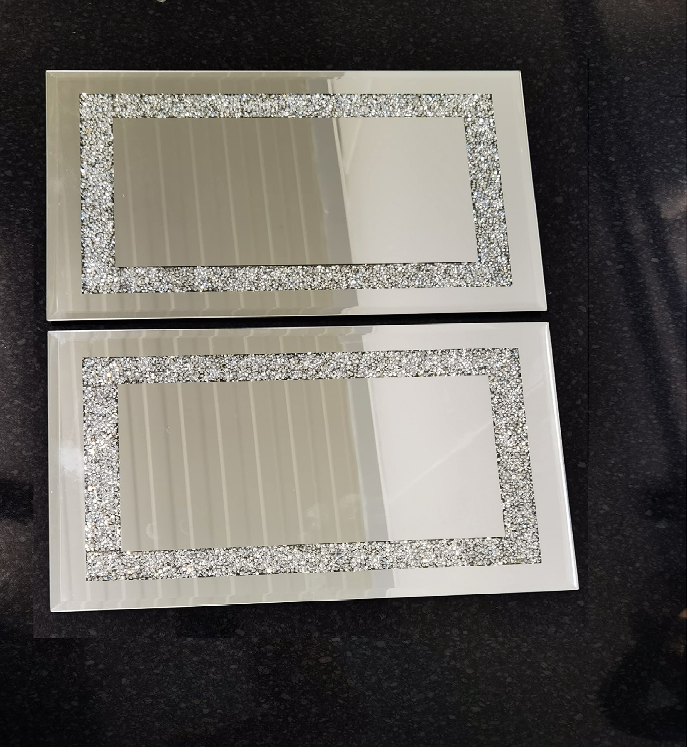 Deenz Silver (Pack Of 2) Stylish 20X30cm Crushed Diamond Crystal Table Placemats Table Mirrored Crushed Jewel Border Crystals Placemats