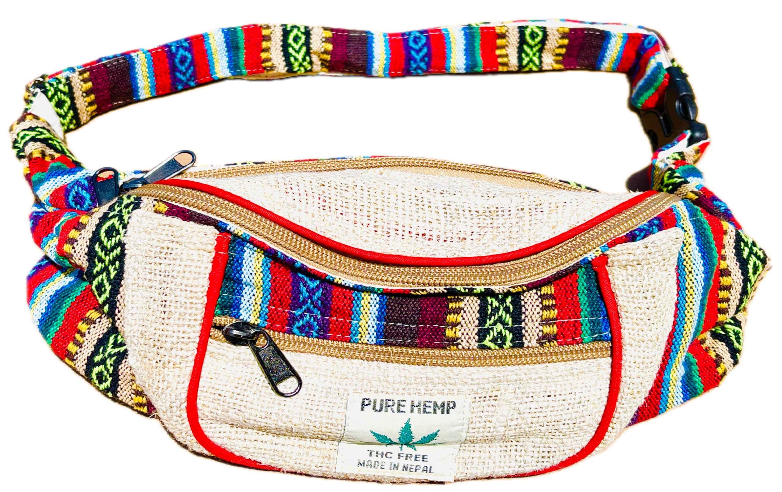 Himalayan Craft Hemp Backpack – Large Multi Pockets, Travel Back Pack, Laptop Unisex, Cotton Stripe Nepali, Festival, Hiking, 13 Inch (2 Large & 2