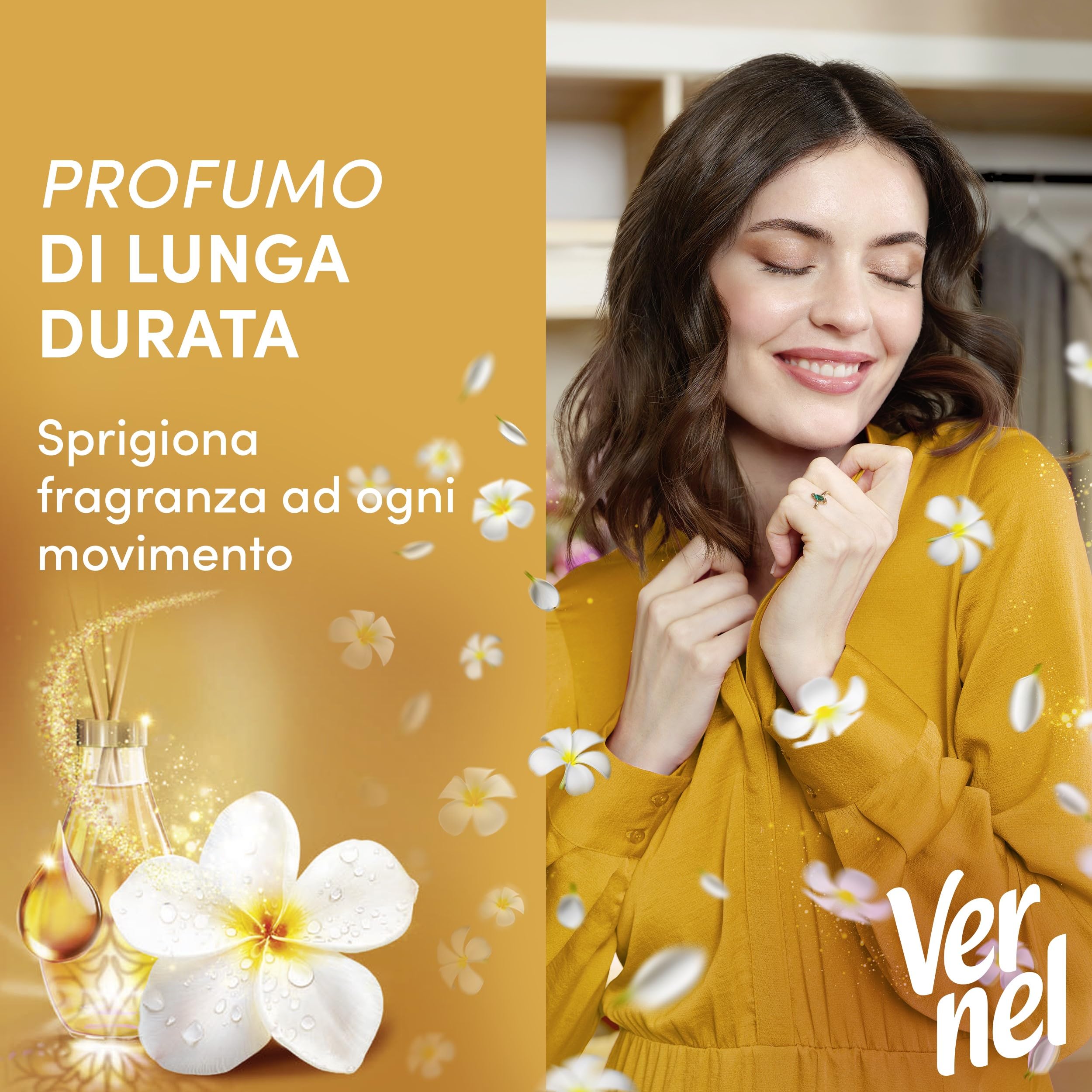 Ammorbidente Concentrato Vernel Aromatherapy Fascino di Frangipani (10 x 48 lavaggi), Ammorbidente Concentrato per Tutti i Tessuti, Profumo di Lunga Durata con Oli Essenziali