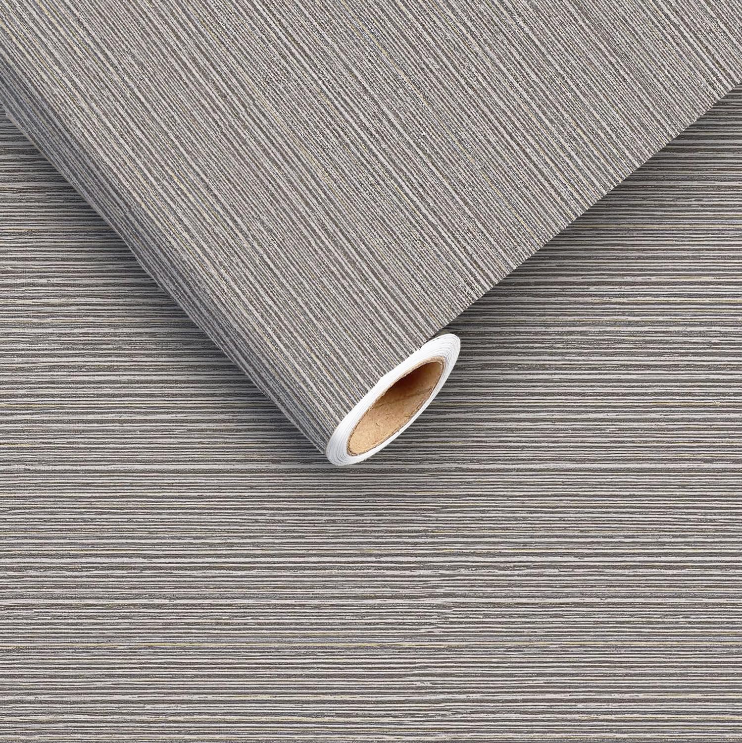 MANEAA ENTERPRISES Grey and Silver Grasscloth Textured Peel and Stick Wallpaper for Bedroom Self Adhesive Removable Wallpaper 2 x 50 Feet