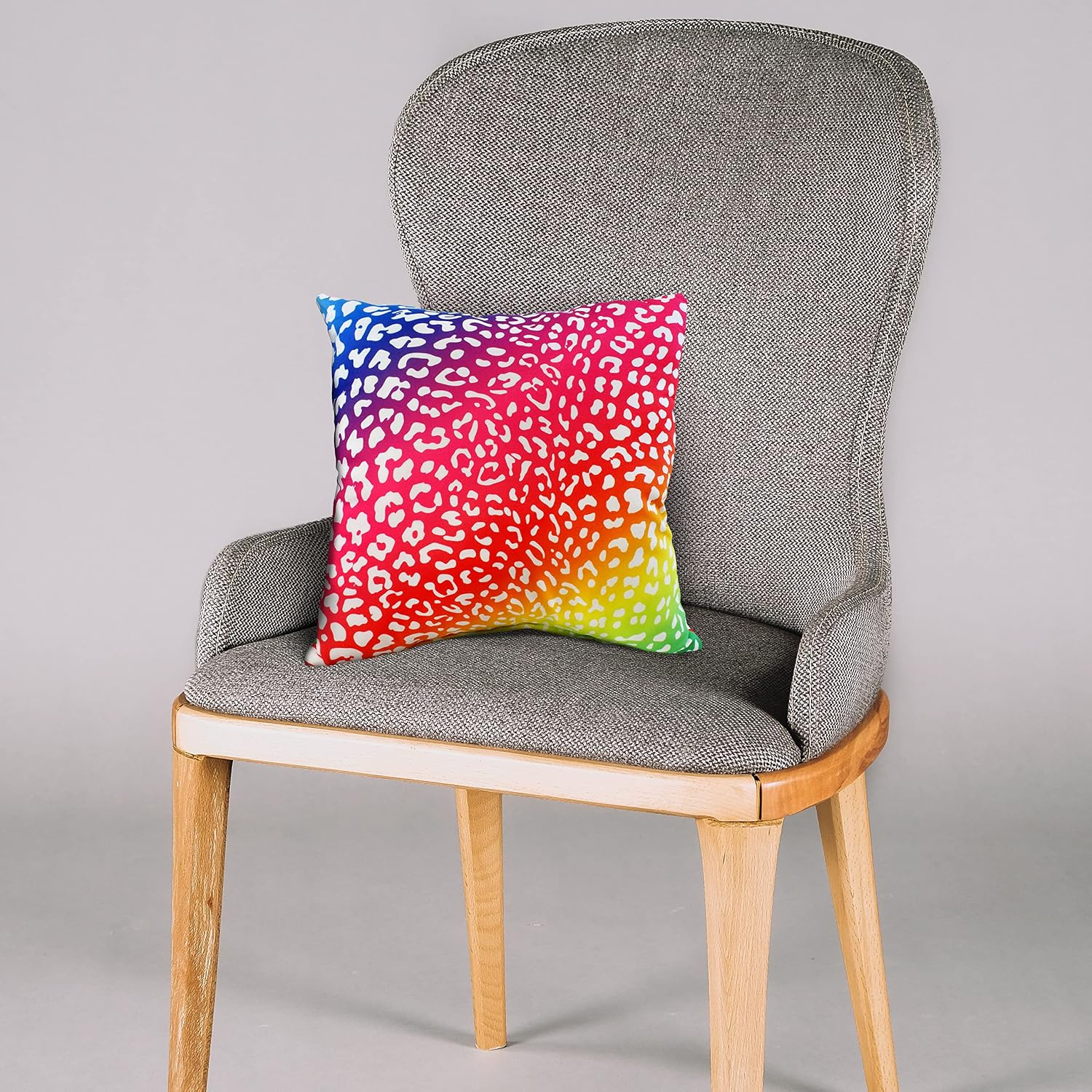 College Covers Animal Print Pillows Decorative Pillow, 16" X 16", Leopard Rainbow Gradient/White