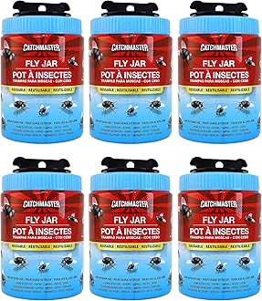 Reusable Trap Fly Jar by Catchmaster - 6 Count, Ready to Use Outdoors. Flying Insect BugTrap, Water Soluble Attract Attractant Scent. Blowfly Trap Captures Hundreds of Common Flies - Made in The USA