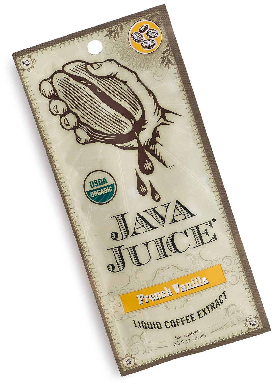 Java Juice Liquid Coffee Extract, French Vanilla, 500Count PolyLined Bags (Pack
