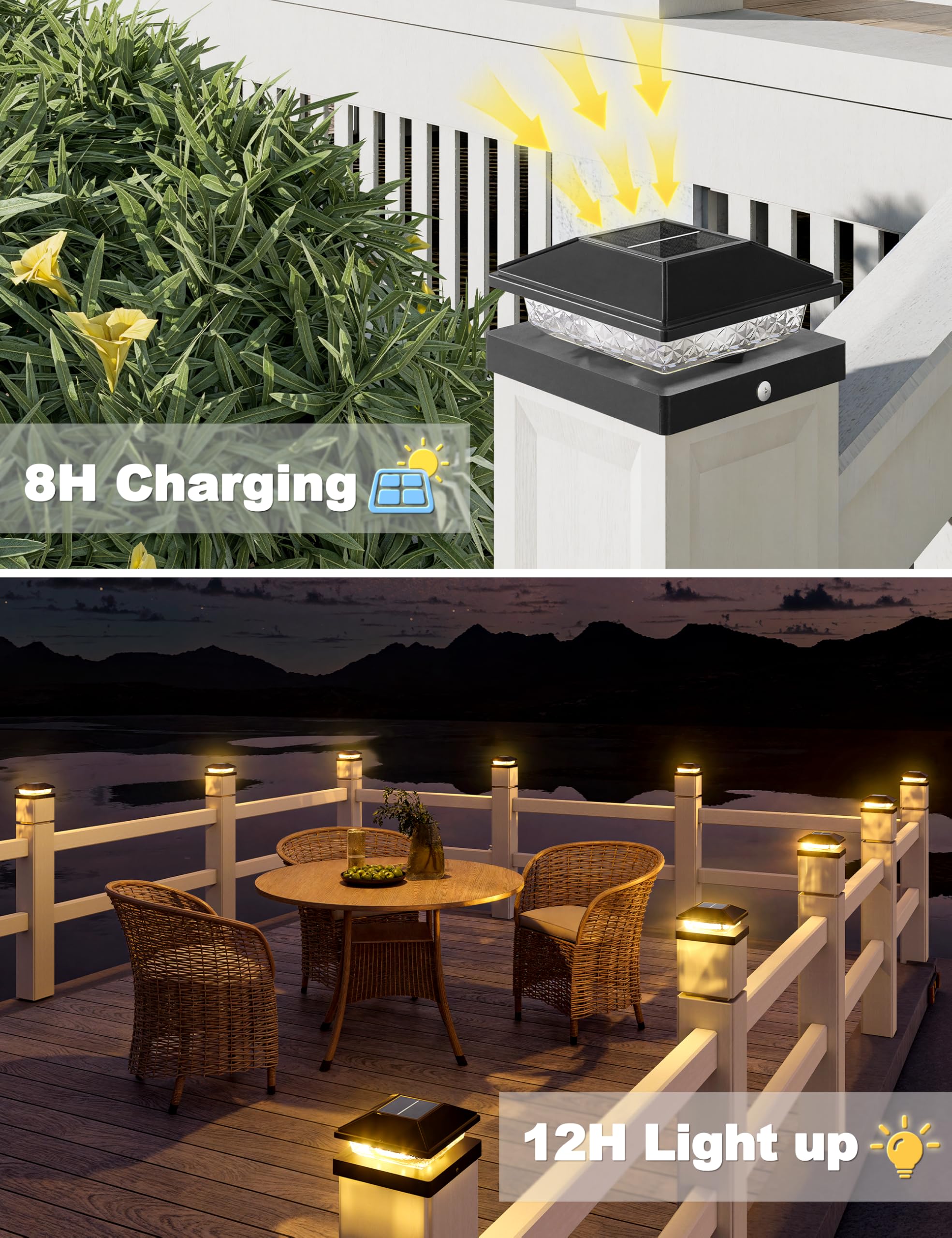 VOLISUN 4 Stück Solar Pfostenleuchten, 10x10 warmweiß, wasserdicht für Außenbereich