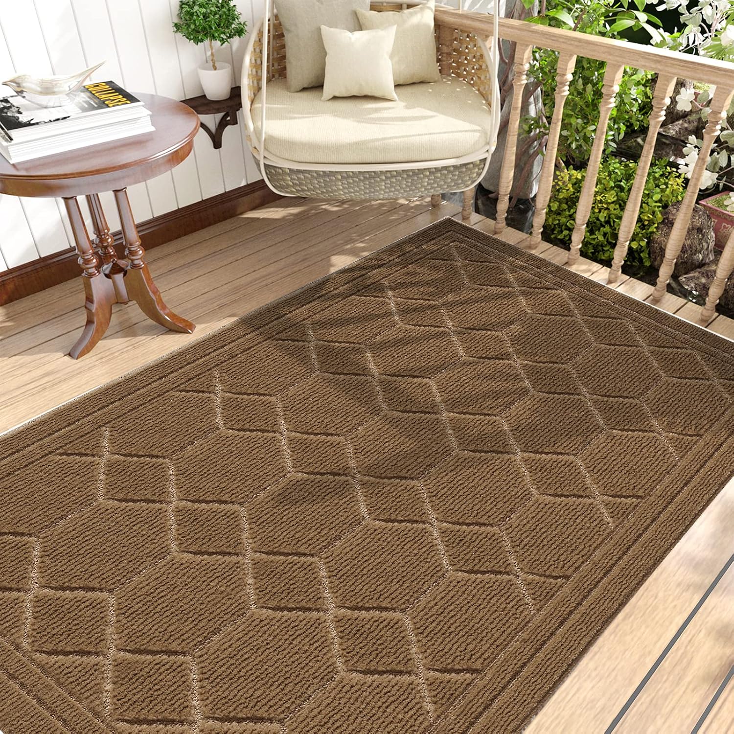 DEXI Large Front Door Mat Indoor Entrance Welcome Doormat Entry Mats Interior Rug Low Profile Non Slip,35.5"x59",Brown