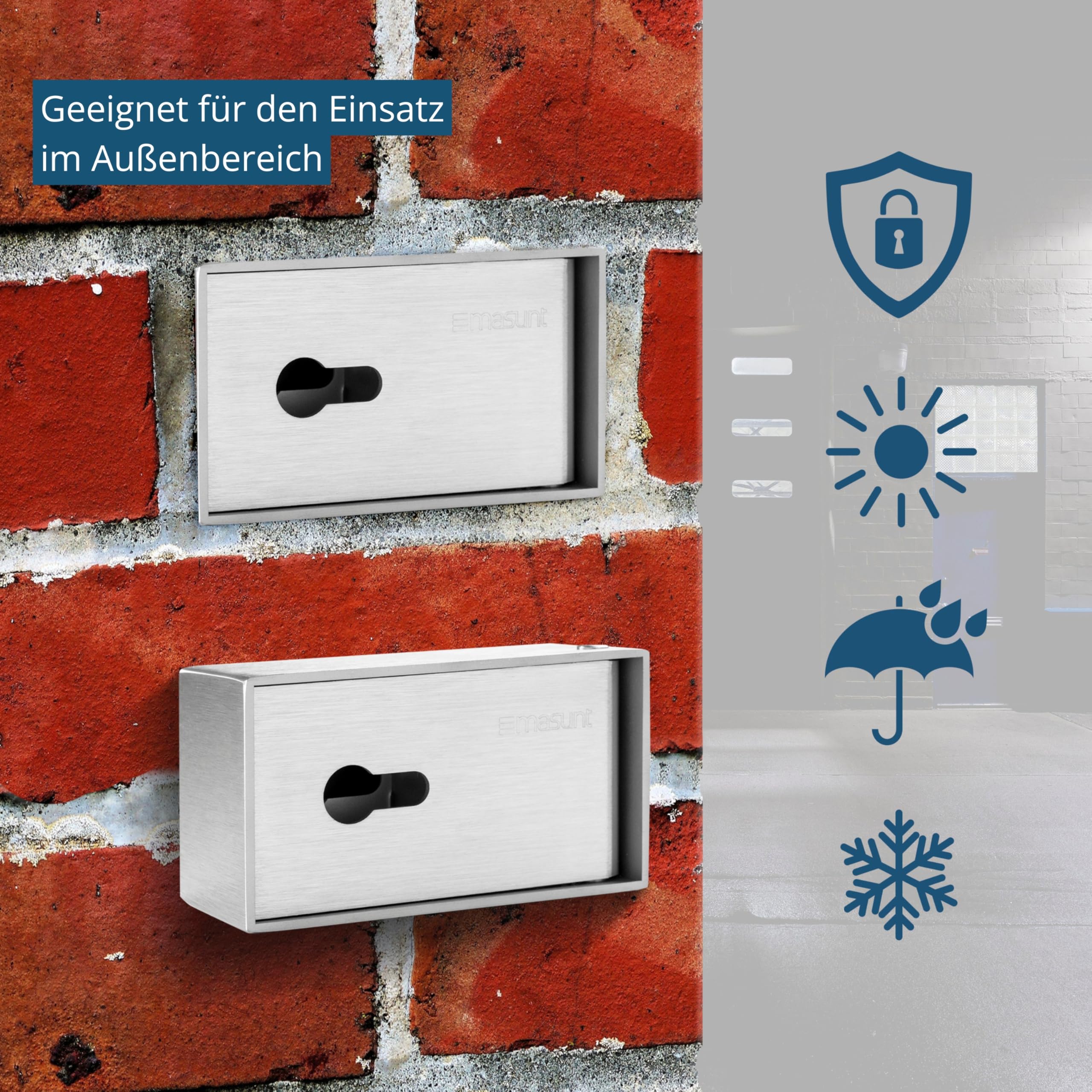 Masunt Schlüsseldepot 221 Standard Vorgerichtet PHZ Aus Edelstahl – Wetterfeste Schlüsselbox Für Innen- & Außenbereich, Für Profilhalbzylinder, 3mm Wandstärke, Aufputz- & Unterputzmontage