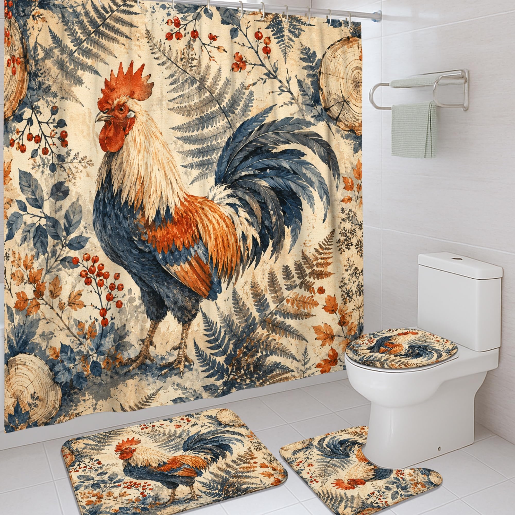 Rideaux de douche coq rustique pour une ambiance de maison de campagne