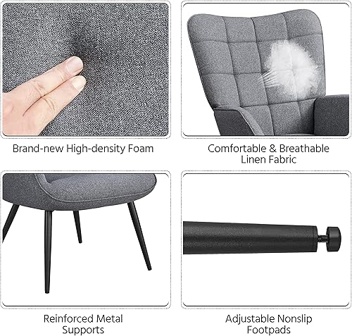 Miniatura 7 de Yaheetech Silla decorativa de tela con reposapiés, sillón y otomana con respaldo alto y patas de metal, sofá de gran tamaño y juego otomano para