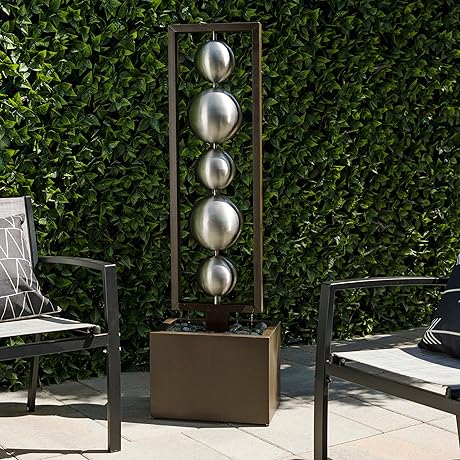 Alpine Corporation CPS194 Outdoor Aged Patina Leaf Fountain with Orbs Artistic Decor