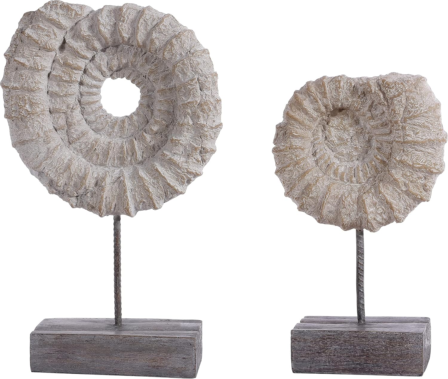 SAFAVIEH Home Collection Lena Nautical Ammonite Shell Table Decor (Set of 2) RDC1207A-SET2, Black/White