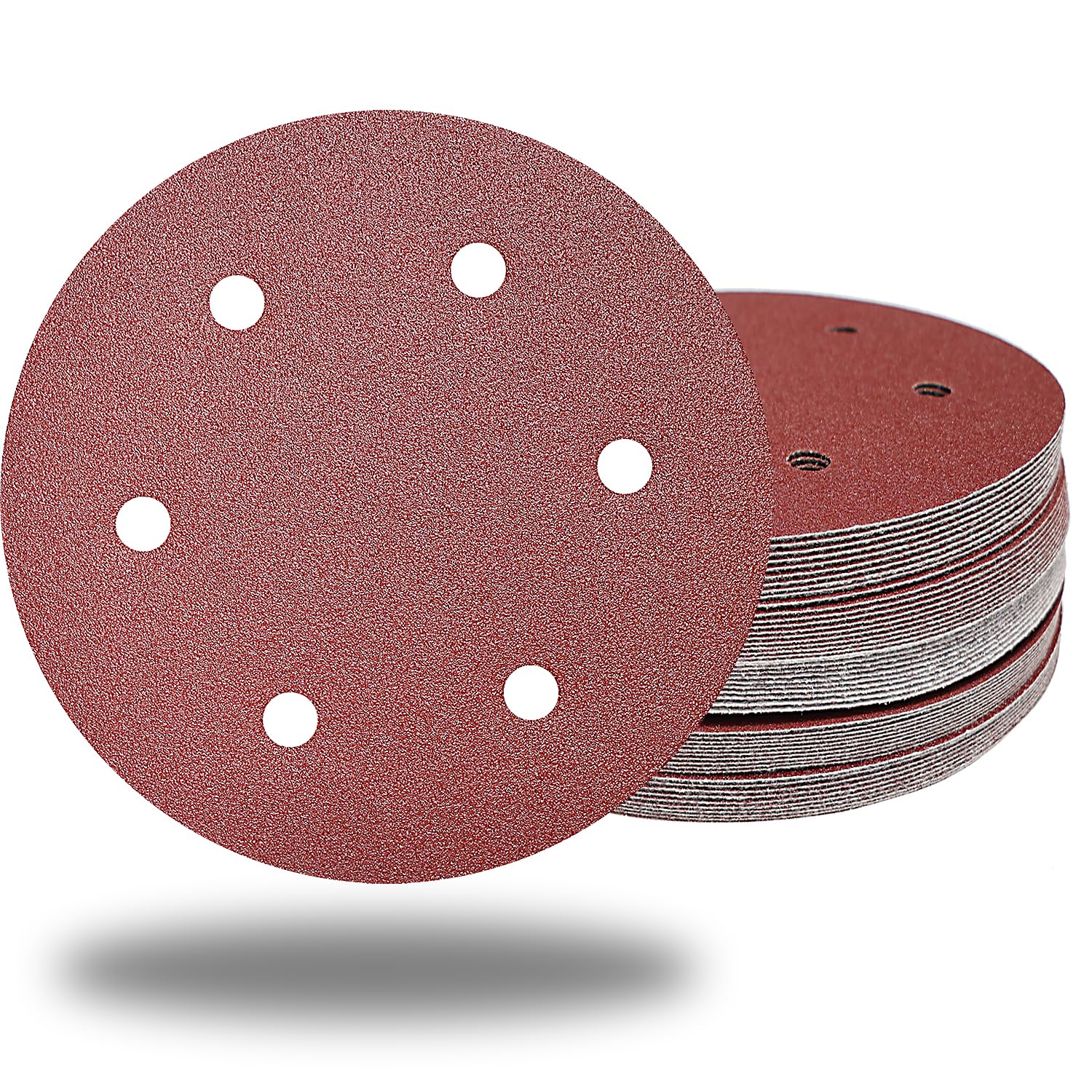 50 discos de lija abrasivos de grano 40 de 9 pulgadas, 6 agujeros, con gancho y bucle, lijadora de óxido de aluminio, para lijadora Powe de 9 pulgadas, acabado de muebles de madera
