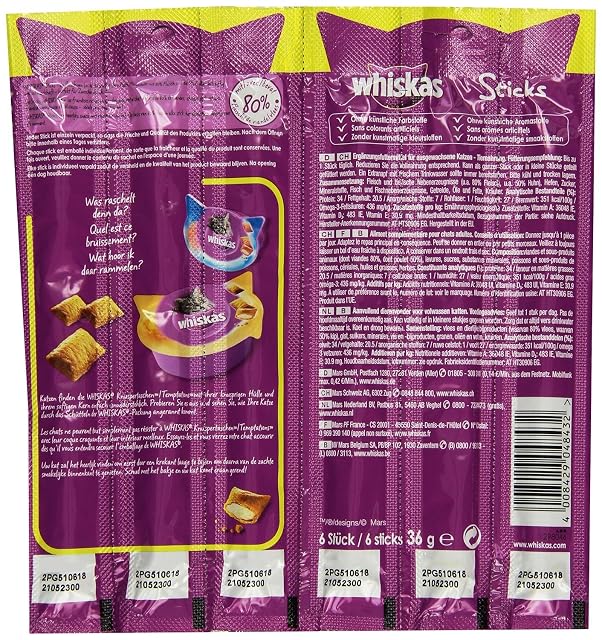 Foto 3 de 4 de Whiskas - Aperitivo para Gatos en palitos, con Diferentes sabores, una Experiencia de Sabor Irresistible…
