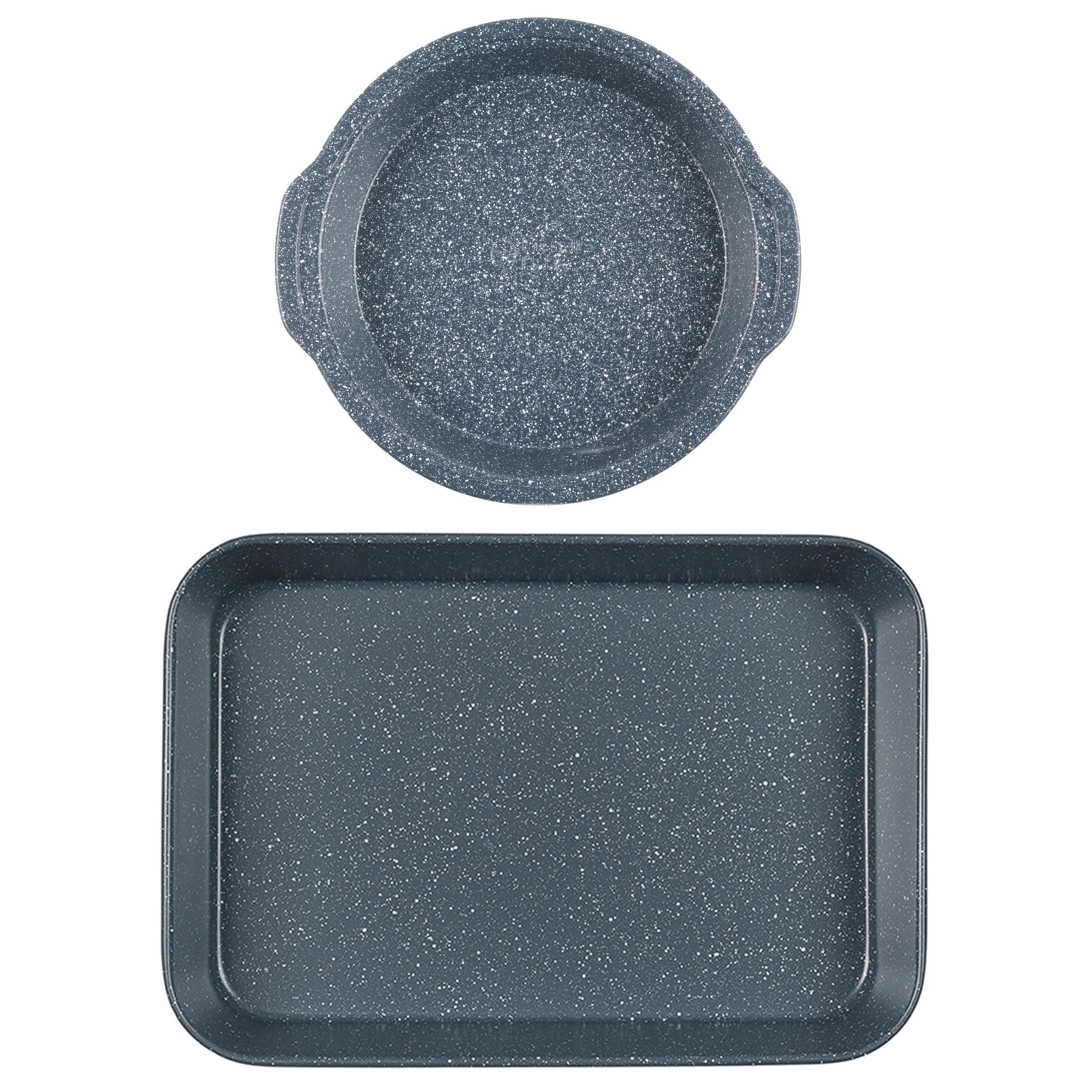 Russell Hobbs COMBO-7557A Roasting Pan & Cake Tin Set, Non-Stick Carbon Steel Oven Trays, Tall Deep Sides, PFOA-Free, Easy Clean, Cooking Set, Nightfall Stone Collection, Blue Marble, 26/40 cm — image 1