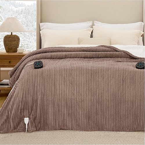 Vista 269 de Bedsure GentleSoft - Manta térmica eléctrica, suave manta eléctrica de franela acanalada, calefacción con 4 ajustes de tiempo, 6 ajustes de calor